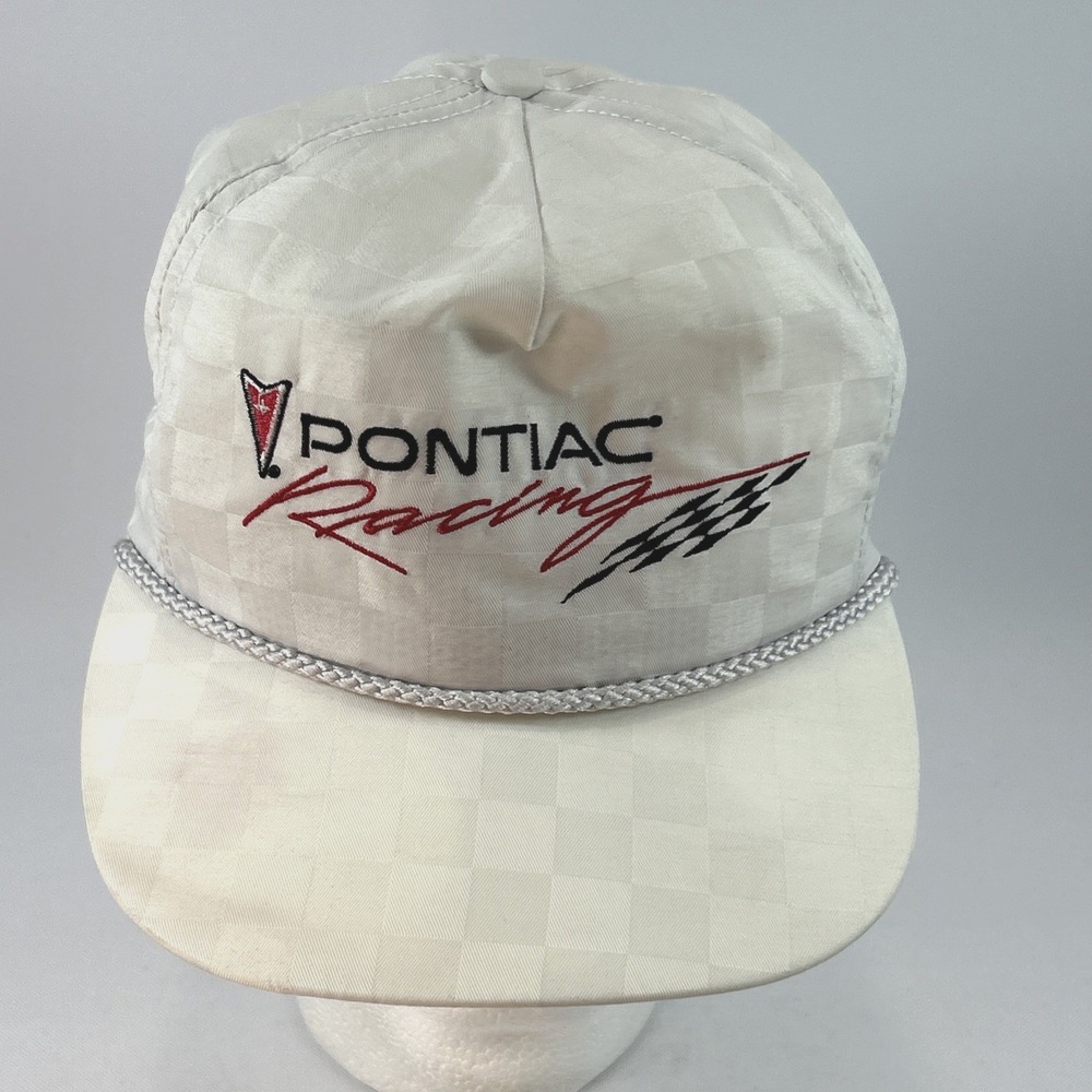 Vintage Pontiac Racing Team Hat Cap Snap Back Checkered Flag Rope Brim Nascar
